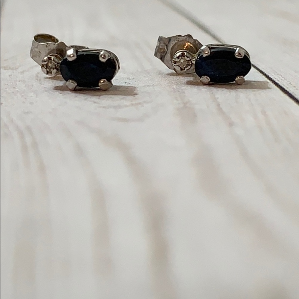 10k Gold Sapphire Diamond Stud Earrings